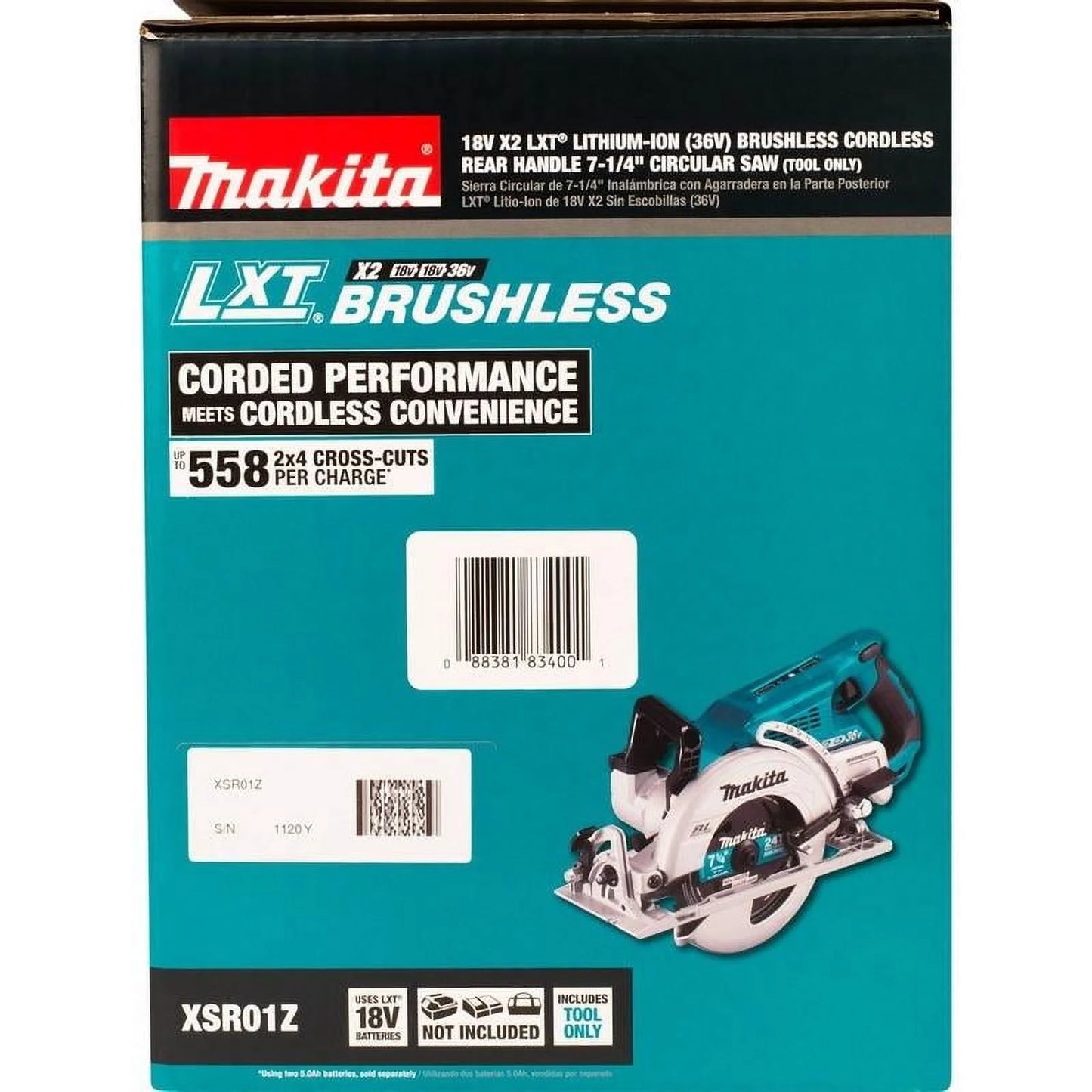 Makita Circular Saw, 7.25 in Dia, 5100 RPM XSR01Z