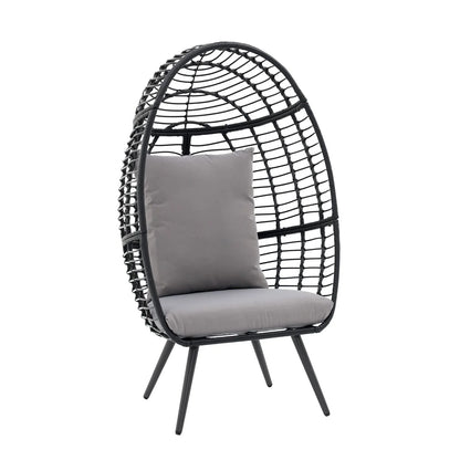 Indoor Outdoor Swing Egg Chair with Stand, Patio Foldable Grey Wicker Rattan Hanging Chair with Cushion, Light Gray