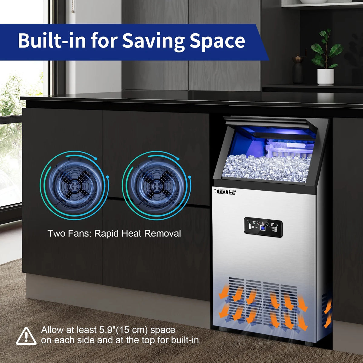 TITTLA 100Lbs/24H Commercial Ice Maker Machine,24 Lbs Storage,45 Ice Cubes in 12-15 Mins,Stainless Steel Ice Maker for Home Bar Cafe