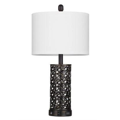 Cinkeda Table Lamp Set of 2 for Living Room Bedroom with USB Ports AC Outlet 3 Way Dimmable Touch Nightlight Farmhouse White Floral Nightstand Bedside Lamps