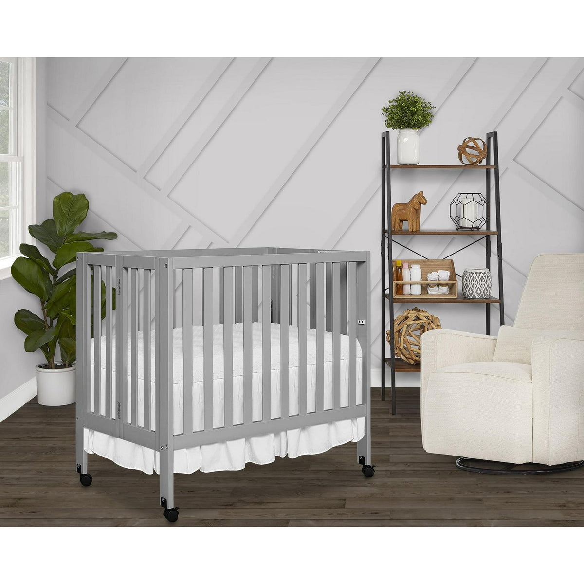Dream On Me Jett Non-Full Size Folding Crib I Removable Wheels I Modern Nursey I Adjustable Mattress Support I Patent Folding System I Included 2.5 Mattress In Pebble Gray