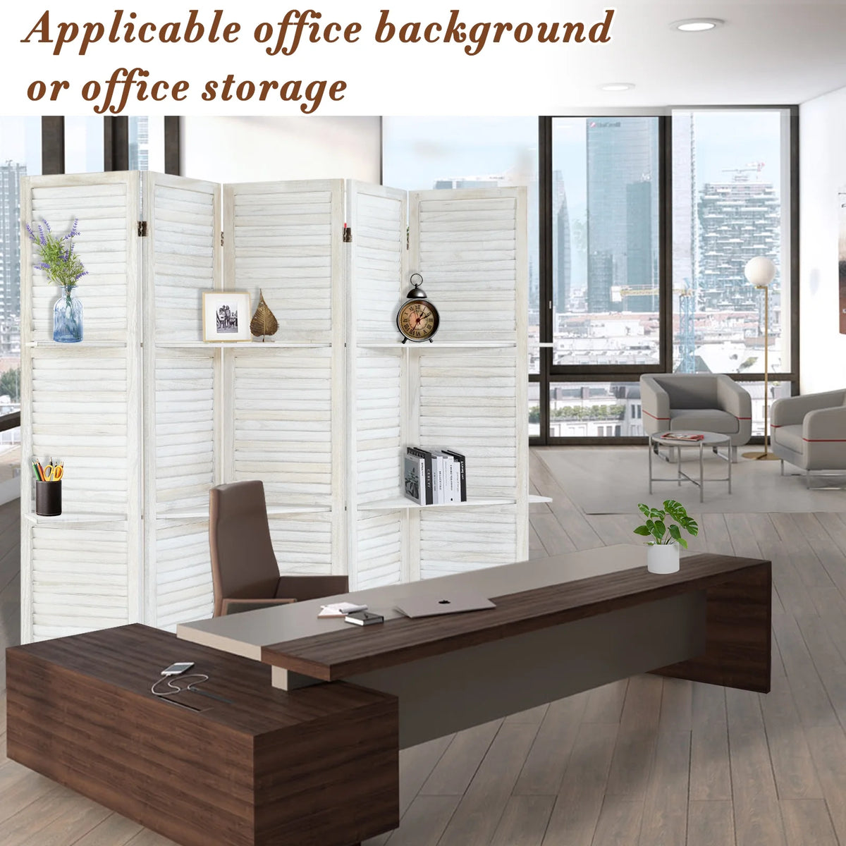 6-Panel Room Divider with Shelves5.6ft Tall Folding Privacy Screen Panels, Room Divider Wall, Divider for Room Separation, Room Divider ShelvesEffectively Block SightNatural
