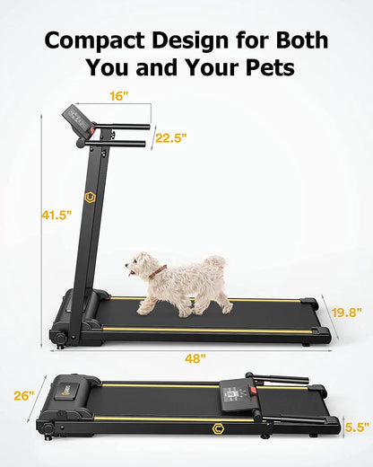 UREVO Folding Treadmill, 2.25HP Portable Mini Treadmills for Home Office, Compact Threadmill with 12 HIIT Modes, LCD Display, 265 lbs Capacity