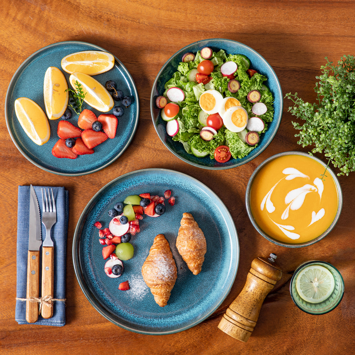 vancasso, 18 Piece Dinnerware Set, Stoneware Tableware Set For 6, Blue Dishes Plate