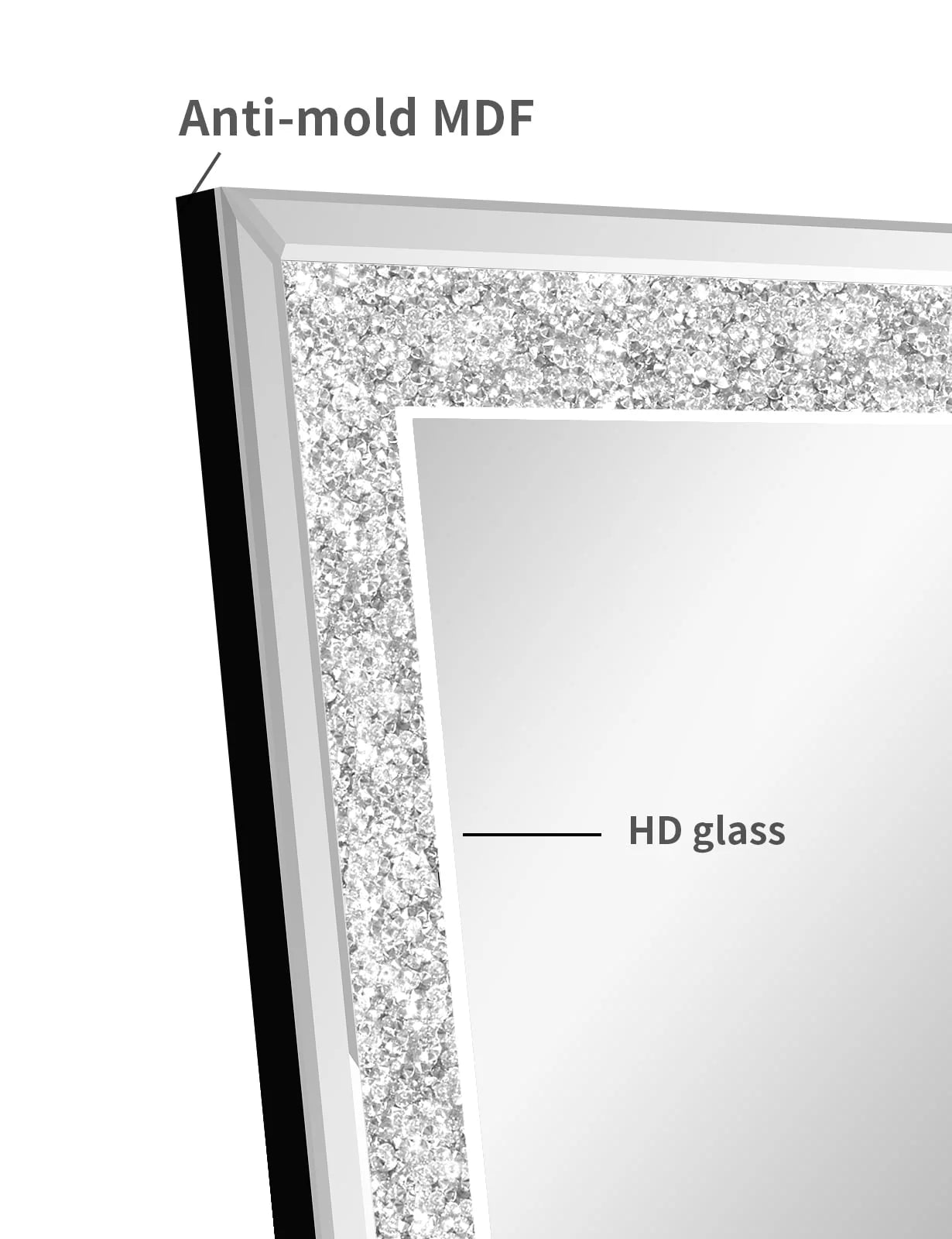 KOHROS 58"x18" Crystal Full Length Standing Floor Mirror Full Body Mirror Silver