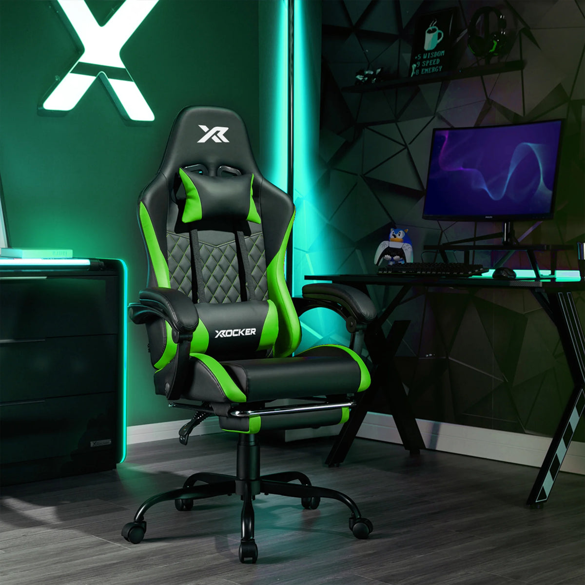 X Rocker Apex PC Gaming Chair with Massage Function and Footrest, Red