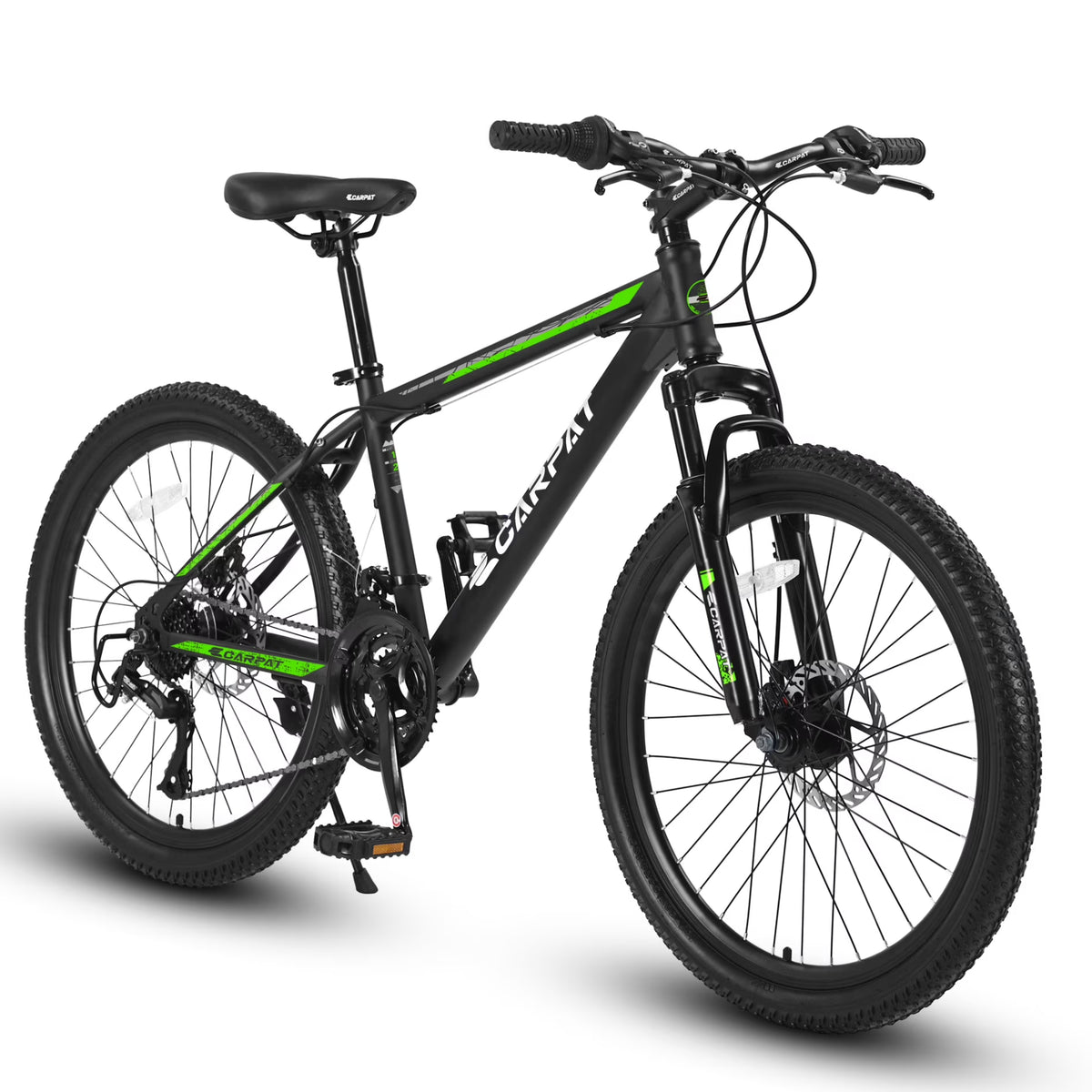 26 Inch Mountain Bike 21 Speed With Dual Disc Brakes High Carbon Steel Frame For Adults All Terrain Commuter Bicycle For Trail Beach City Snow Riding Green
