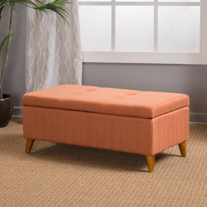 GDF Studio Valeno Mid Century Modern Fabric Tufted Storage Ottoman Bench, Light Gray and Light Brown