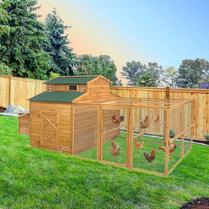 Chicken Coop for 6-10 Chickens, 112" Extal Large Chicken Coops, with Chicken Run & Nesting Box & Secure Enclosure, Outdoor Wooden Hen House Hutch for Rabbit, Poultry Pet, Duck