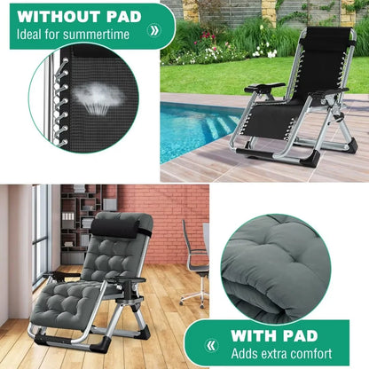 NAIZEA 2 Pack Zero Gravity Chair, Foldable Portable Lawn Recliner with Cushion, Headrest, Cup Holder, Black