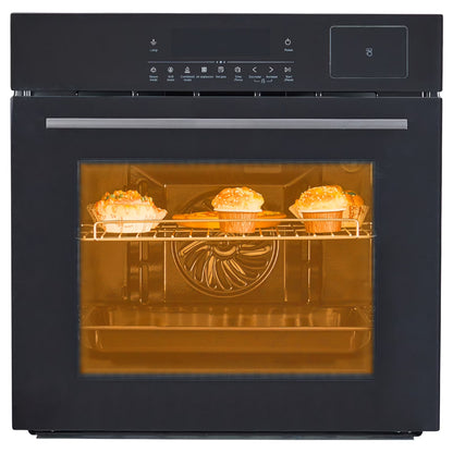 Garvee 24" Single Wall Oven with 108 Smart Menu 8 Baking Modes,3000W 2.5 CF Convection Oven with Steam & Air Fry Function,Stainless Steel,Touch Control Colorful LED Screen