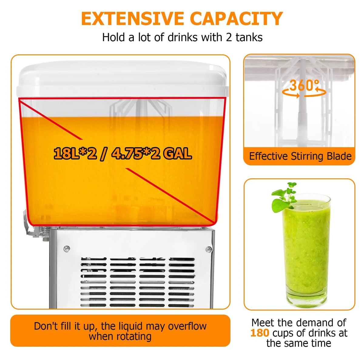 TROPOW Commercial Beverage Dispenser, 2 Tanks ,Juice Dispenser, 380W Stainless Steel Food Grade Lemonade Dispenser With Thermostat Controller, Drink Dispensers for Parties Restaurant
