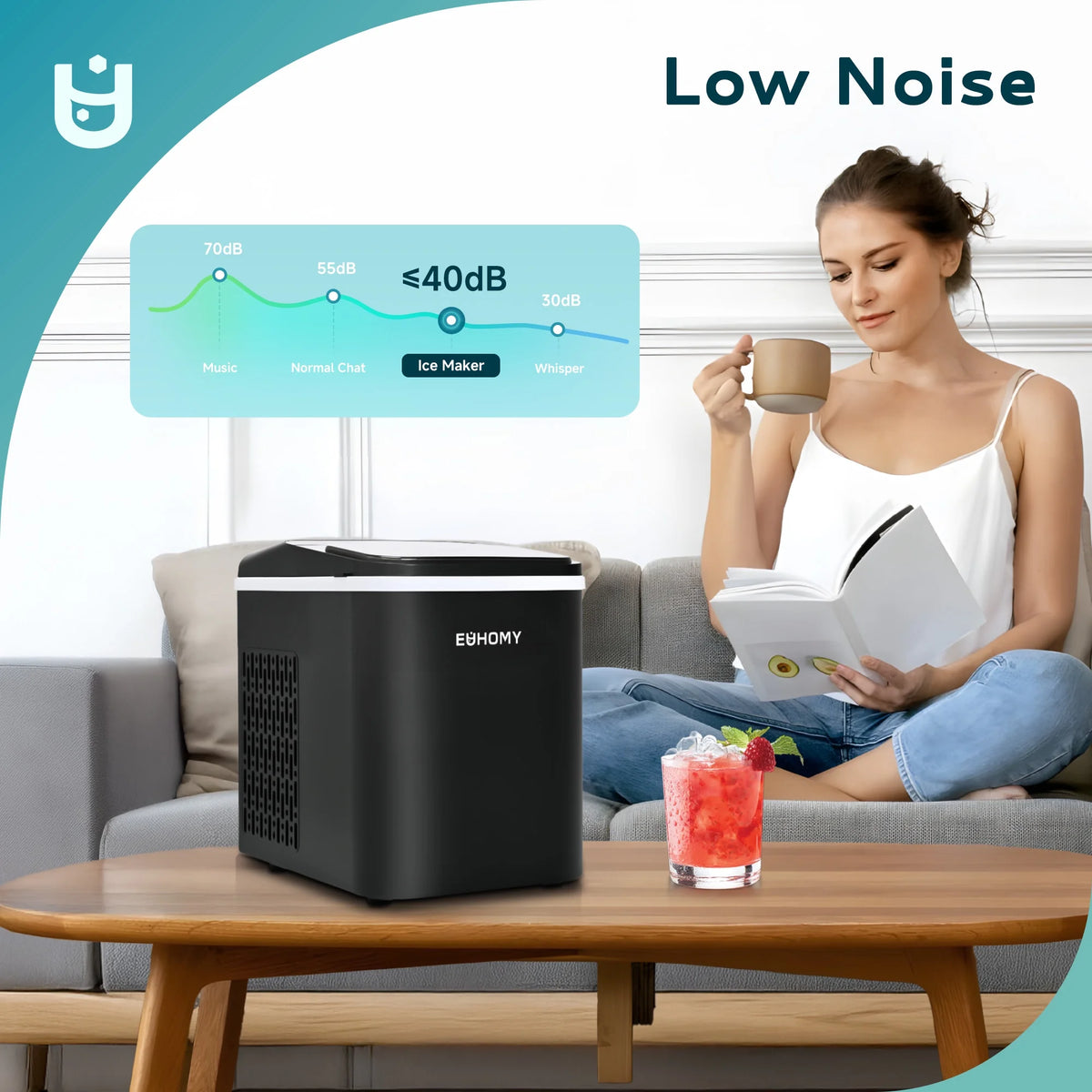 EUHOMY 35lbs/24H Nugget Ice Maker Countertop, Pebble Ice Maker Machine with Auto-Cleaning, Black