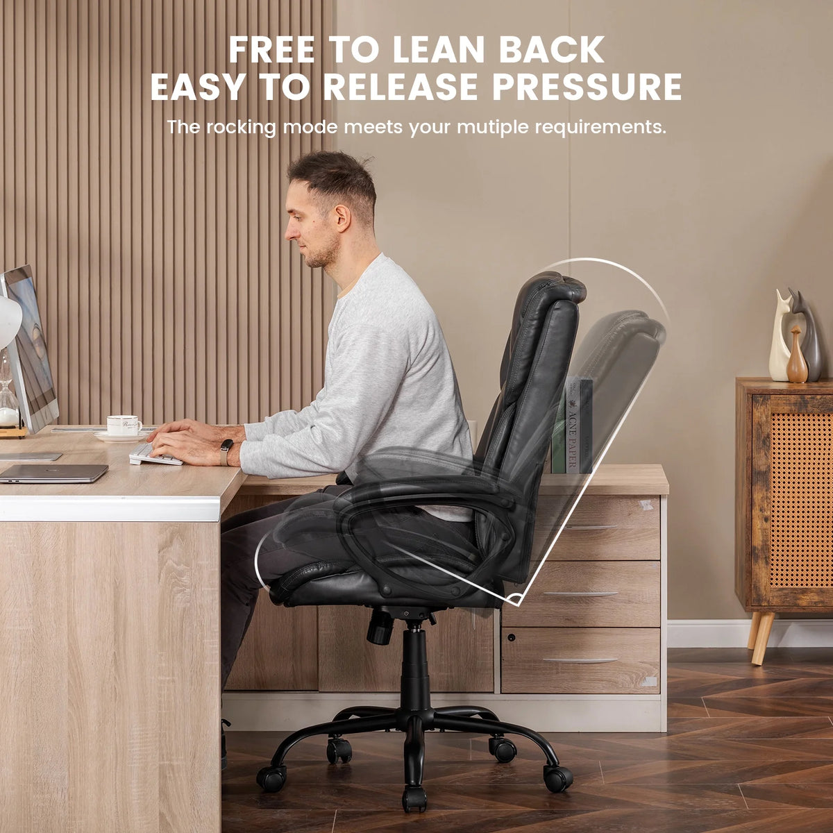 Mainstays Executive Ergonomic High Back Leather Home Office Desk Chair, Black