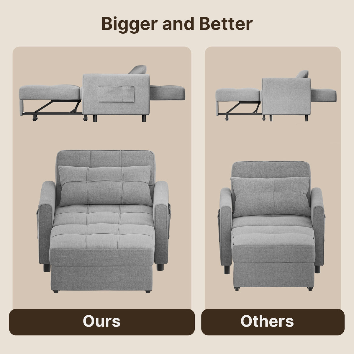 3 in 1 Convertible Sofa Bed Chair for Living Room , Aiho Sleeper Sofa Bed for Living Room, Dark Gray