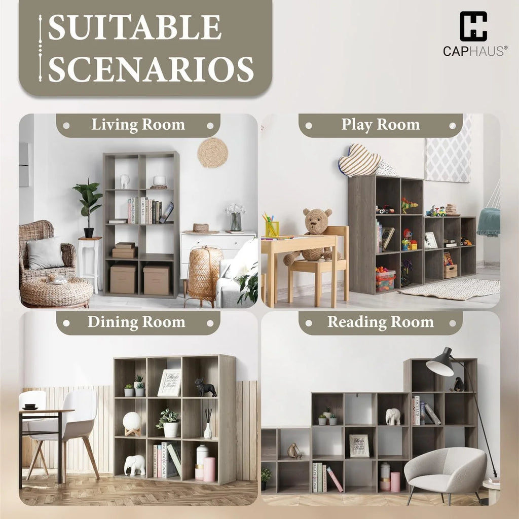 Sturdy Room 13-Inch Cube Storage Organizer Shelf, with Extra Thick Exterior Edge, Open Storage Shelf Divider, Bookcase, 6-Cube / 8-Cube / 9-Cube, Colors Available in Grey Oak and White