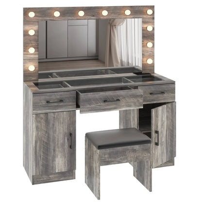 Ktaxon Large Makeup Vanity, Vanity Table Set w/ Visible Glass Top w/ Charging Station, White