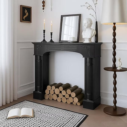EPICOZY 43.3" Fireplace Mantel, Freestanding Fireplace Surround with Leg for Electric Fireplaces, MDF Mantel Surround with Shelf for Living Room with Decorative Pattern, Anti-Tipping & Waterproof