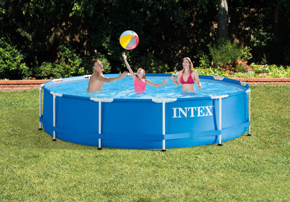 Intex 12 Ft x 30 Inches Metal Frame Set Above Ground Swimming Pool with Filter & Cover