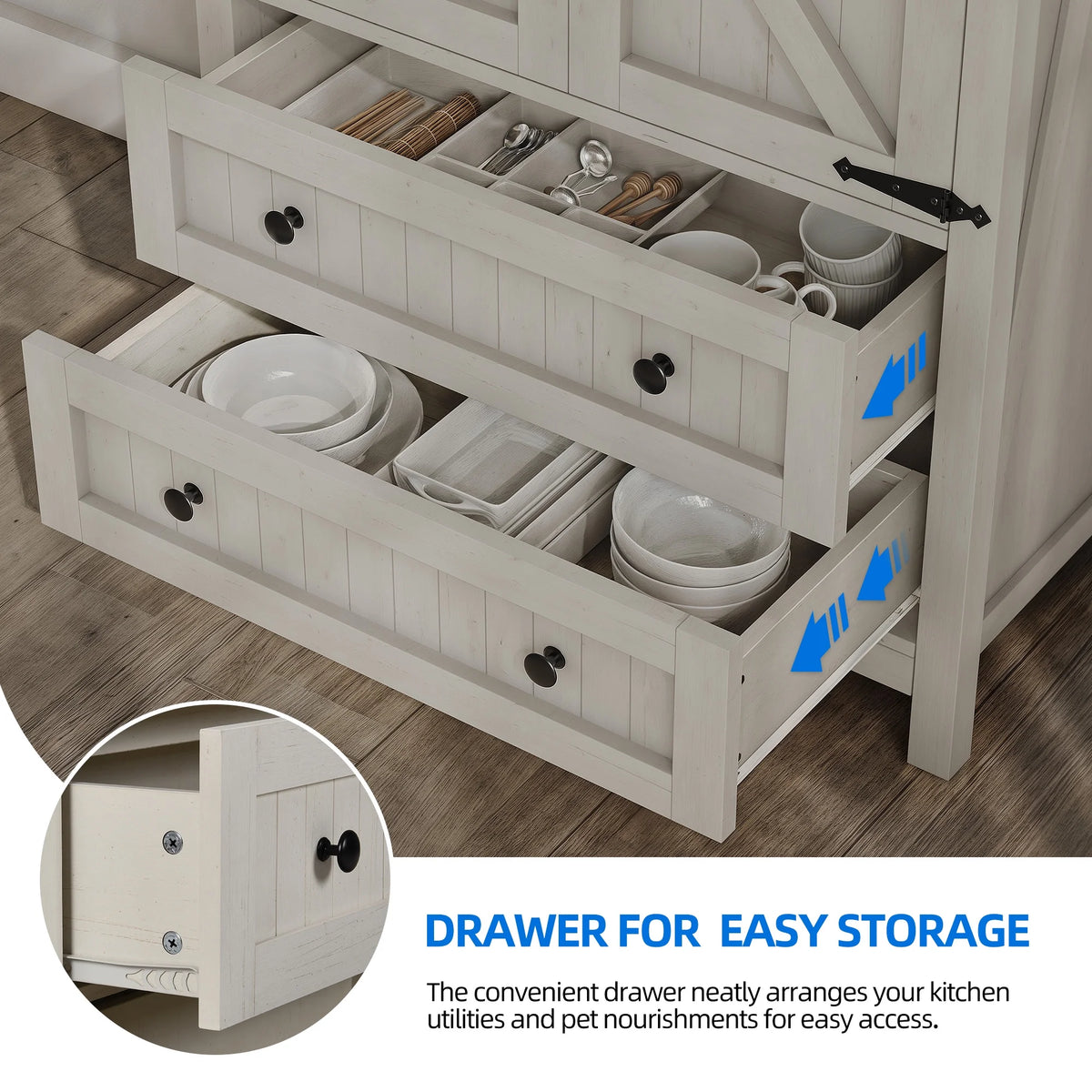 Dextrus 64.56" Tall Kitchen Pantry Cabinet with 2-Drawer and Adjustable Shelves, White Oak