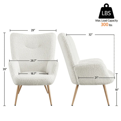 Easyfashion Modern Boucle Fabric Accent Chair, White