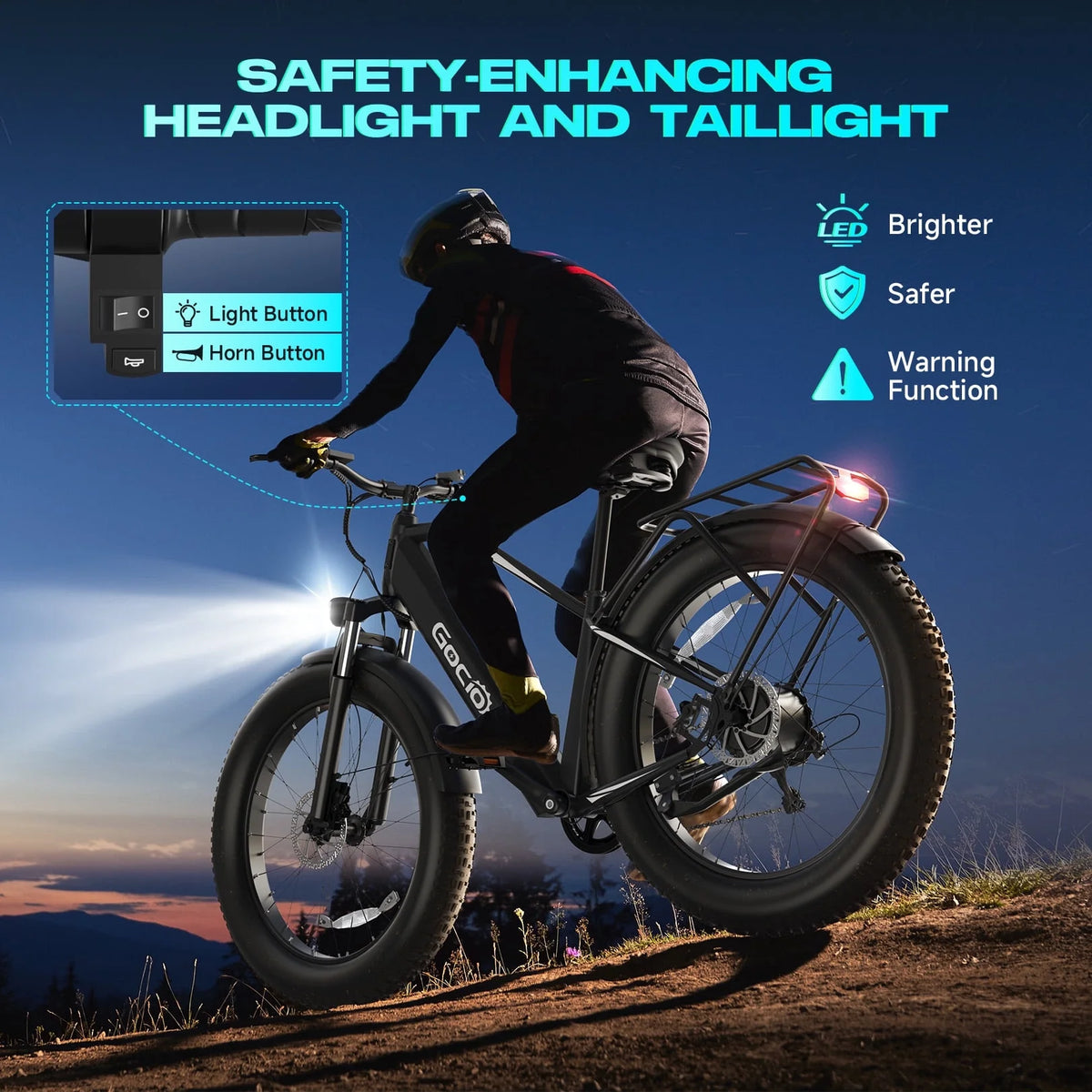 Gocio Electric Bike, 26"x4.0" Fat Tire E-Mountain Bike, Peak 1000W Motor, 28MPH 48V 15Ah Battery Removable Ebike for off Road, Sand, UL2849