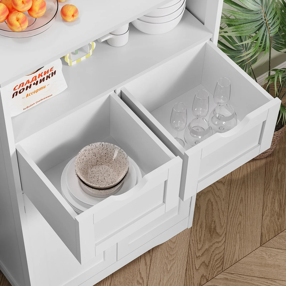 FANGSUM Rattan Storage Cabinet with 2 Drawers & 2 Shelves, Floor Cabinet for Living Room