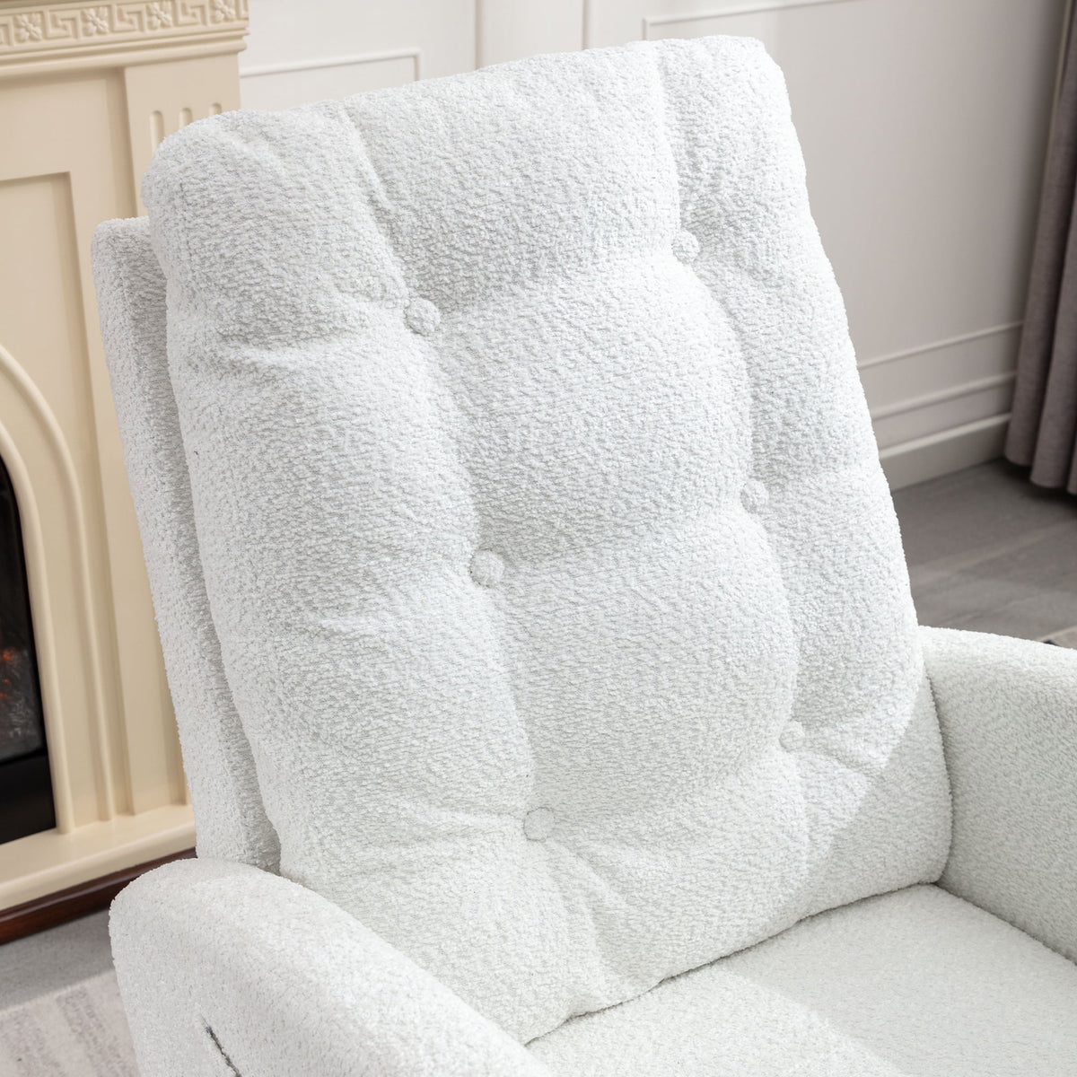 Modern Accent Rocking Chair with Pull-out Footrest,Nursery Glider Chair with Solid Wood Legs & Side Pocket,Upholstered Lounge Chair with High Backrest,White