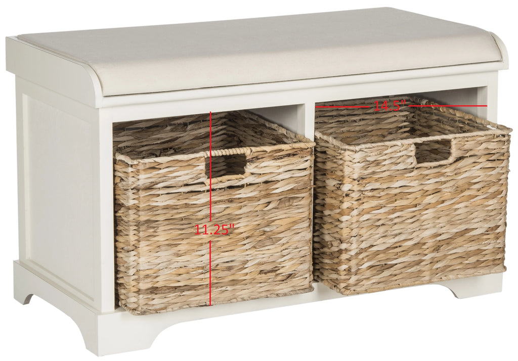 SAFAVIEH Freddy Contemporary Wicker Storage Bench with Cushion, Vintage Grey