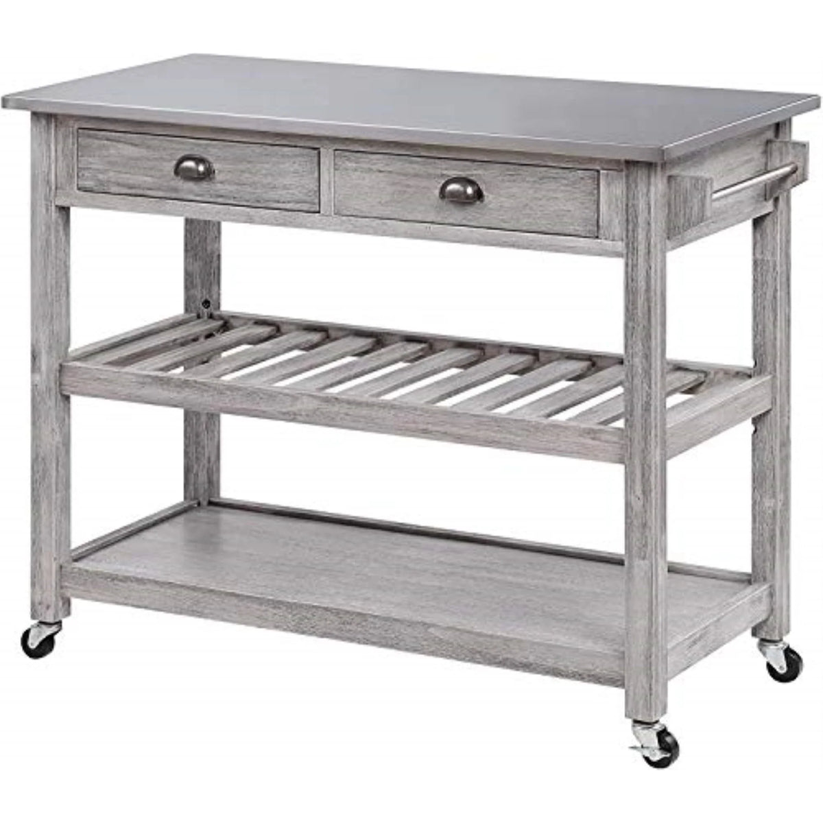 Boraam Sonoma 35.75in. H Wood Kitchen Cart with Stainless Steel Top - Barnwood Wire-Brush Finish