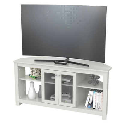 Inval Corner Laminate 60�� TV Stand with Glass Doors, White