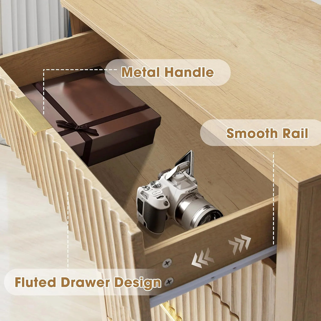 Magic Union Fluted 6 Drawers Dresser for Bedroom, 54" Wide Chest of Drawers with Thick Plank Styling, Wooden Storage Drawer Organizer for Bedroom, Living Room,Hallway, Entryway, Brown
