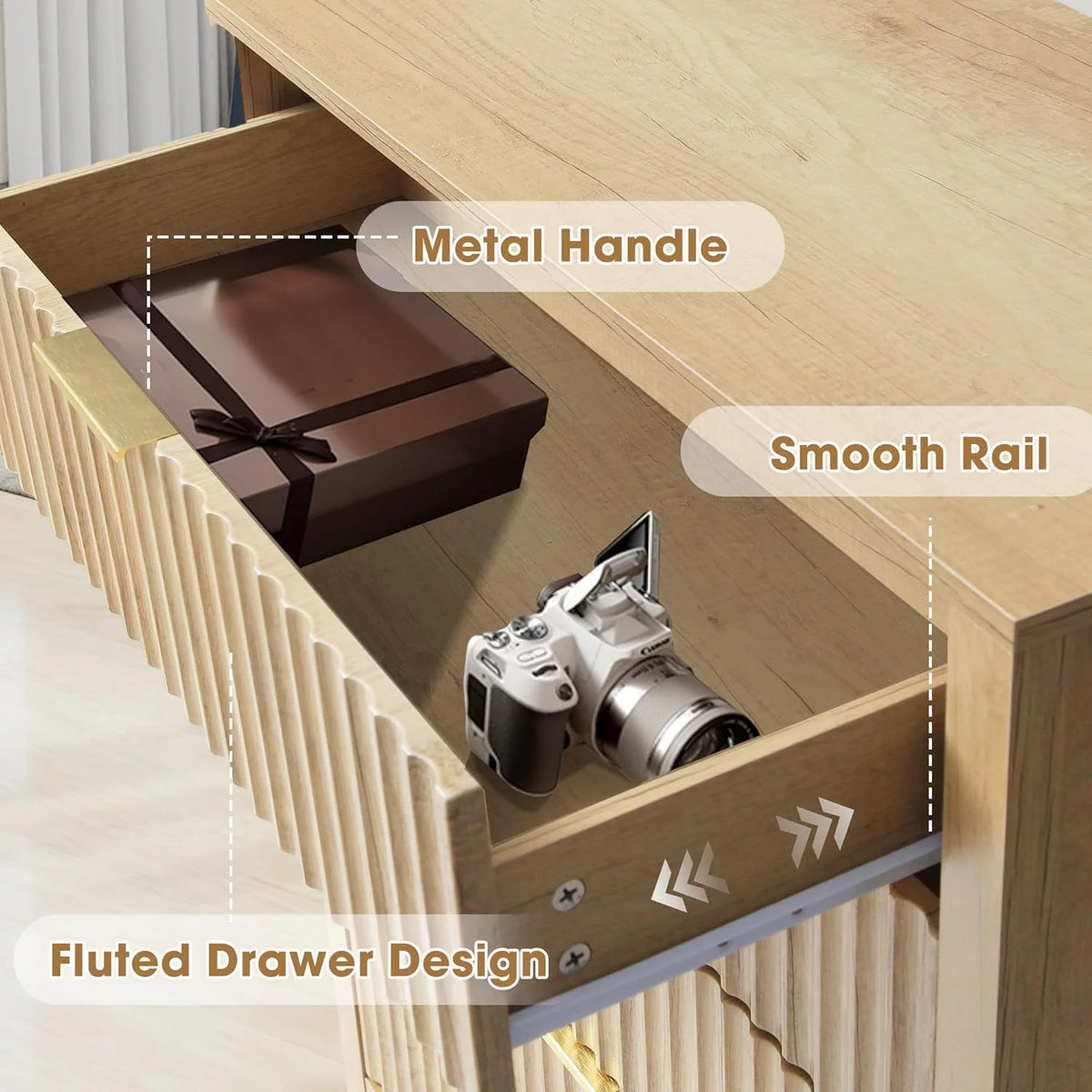 Magic Union Fluted 6 Drawers Dresser for Bedroom, 54" Wide Chest of Drawers with Thick Plank Styling, Wooden Storage Drawer Organizer for Bedroom, Living Room,Hallway, Entryway, Brown