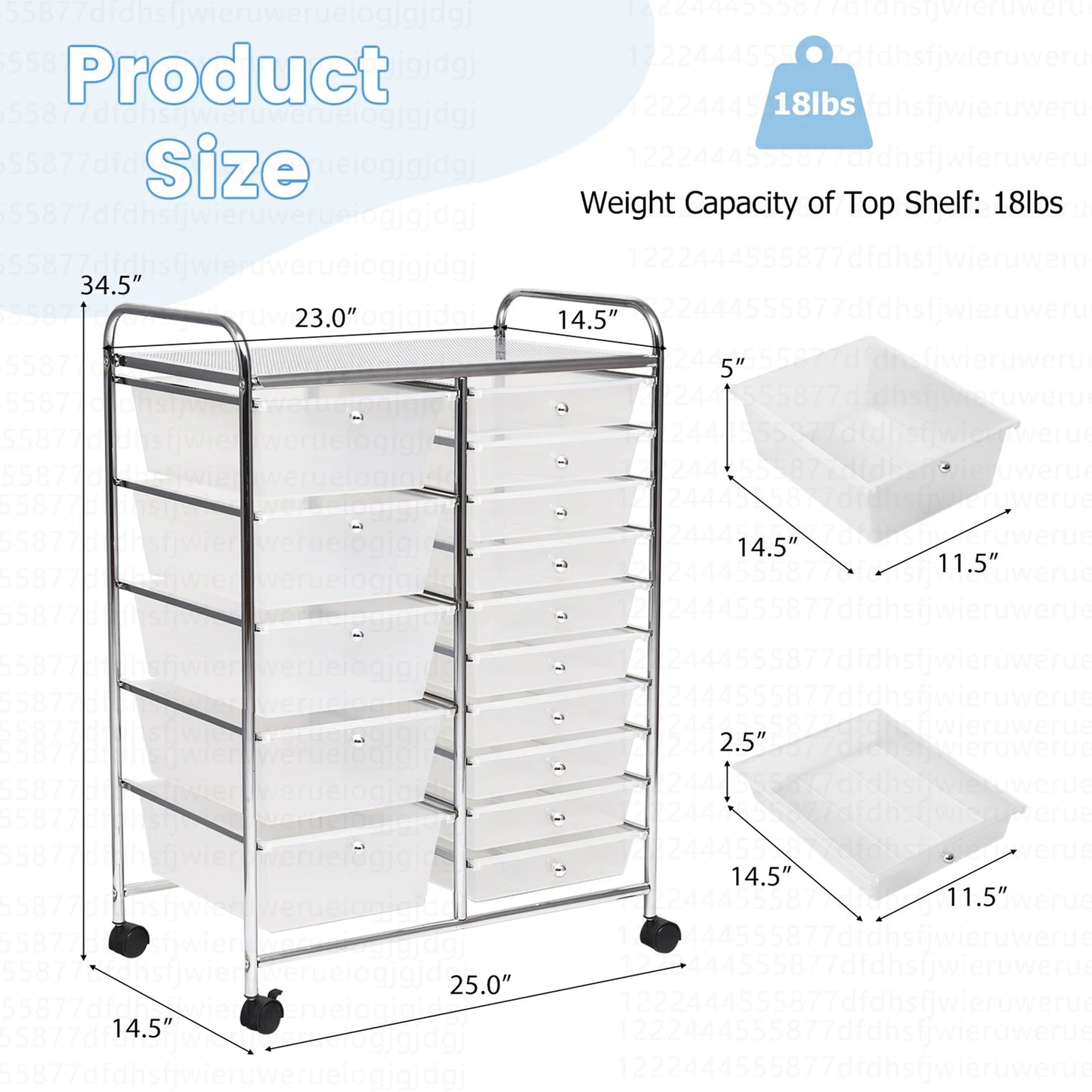 Costway 15 Drawer Rolling Storage Cart Tools Scrapbook Paper Office School Organizer White