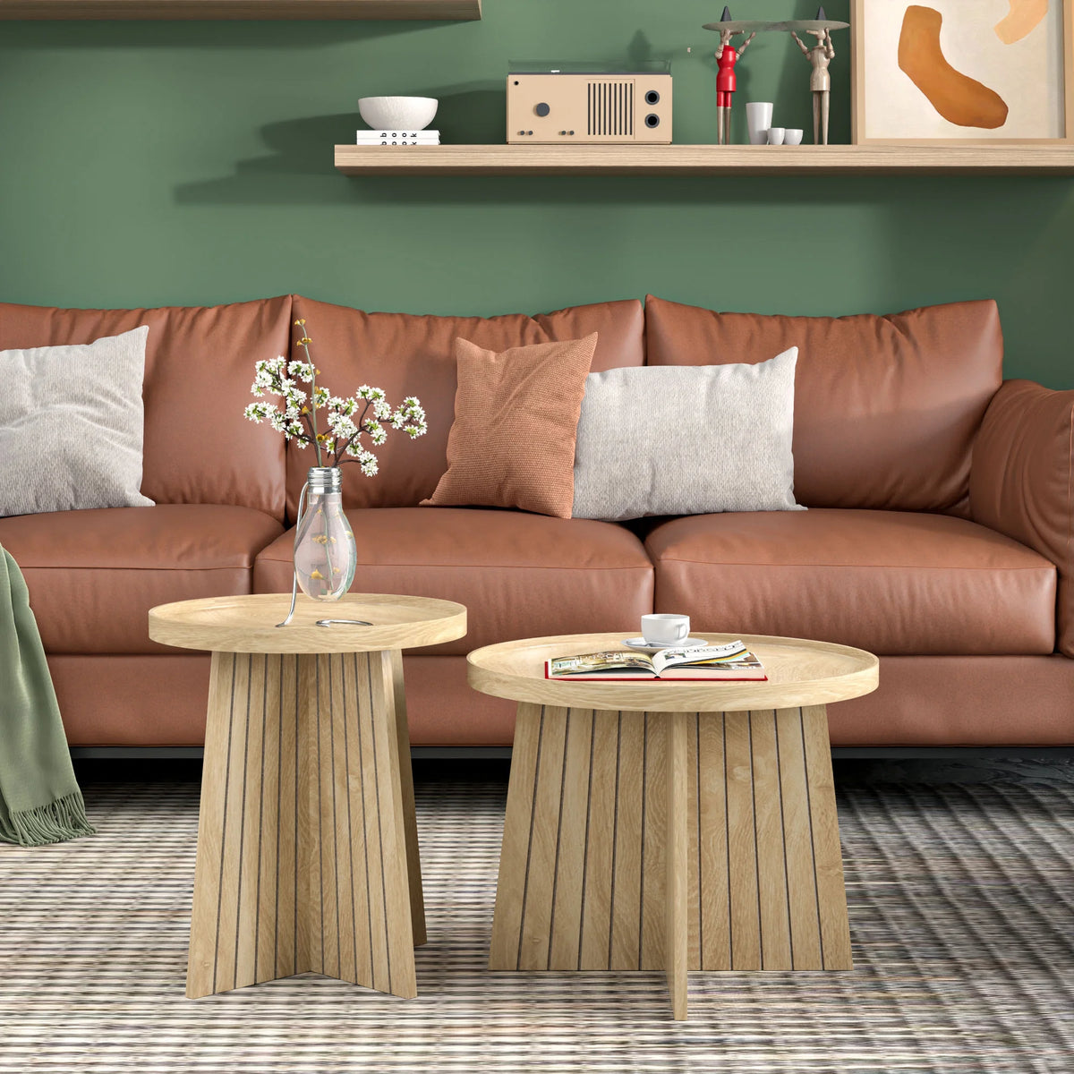 Round Coffee Table, Nesting Coffee Tables Set of 2, Circular Coffee Table
