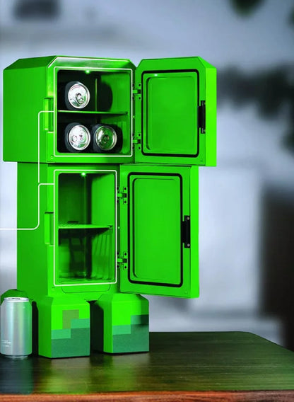 Minecraft Creeper Mini Fridge 2 Door, 8L, Green, 25.2" H 9.5" W 9.1" D