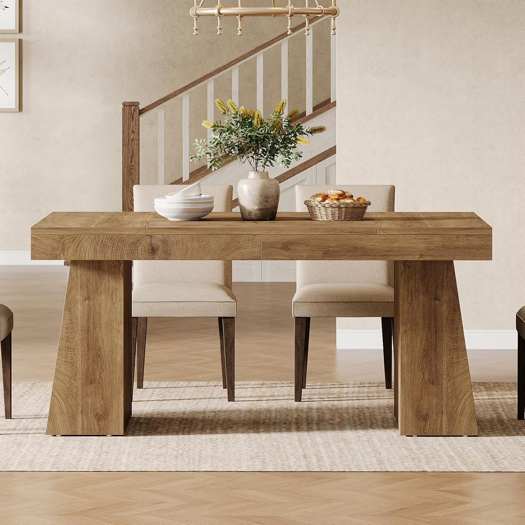 Rectangular 55" Dining Table for 4-6, Mid-Century Modern Kitchen Dining Table, Yellow