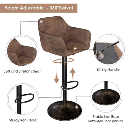 Homfa Swivel Bar Stool with Armrests, Tall Adjustable Rolling Stool Chair with Back for Home Office, Vintage Brown (Set of 2)