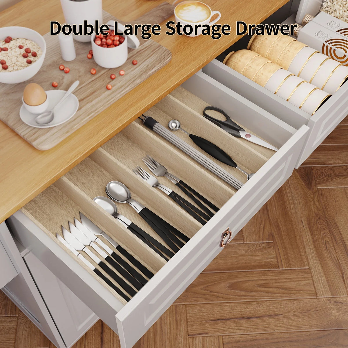 Lofka 52-Inch Kitchen Island with Storage on Wheels with Wood Drop Leaf, Ideal for Small Kitchens