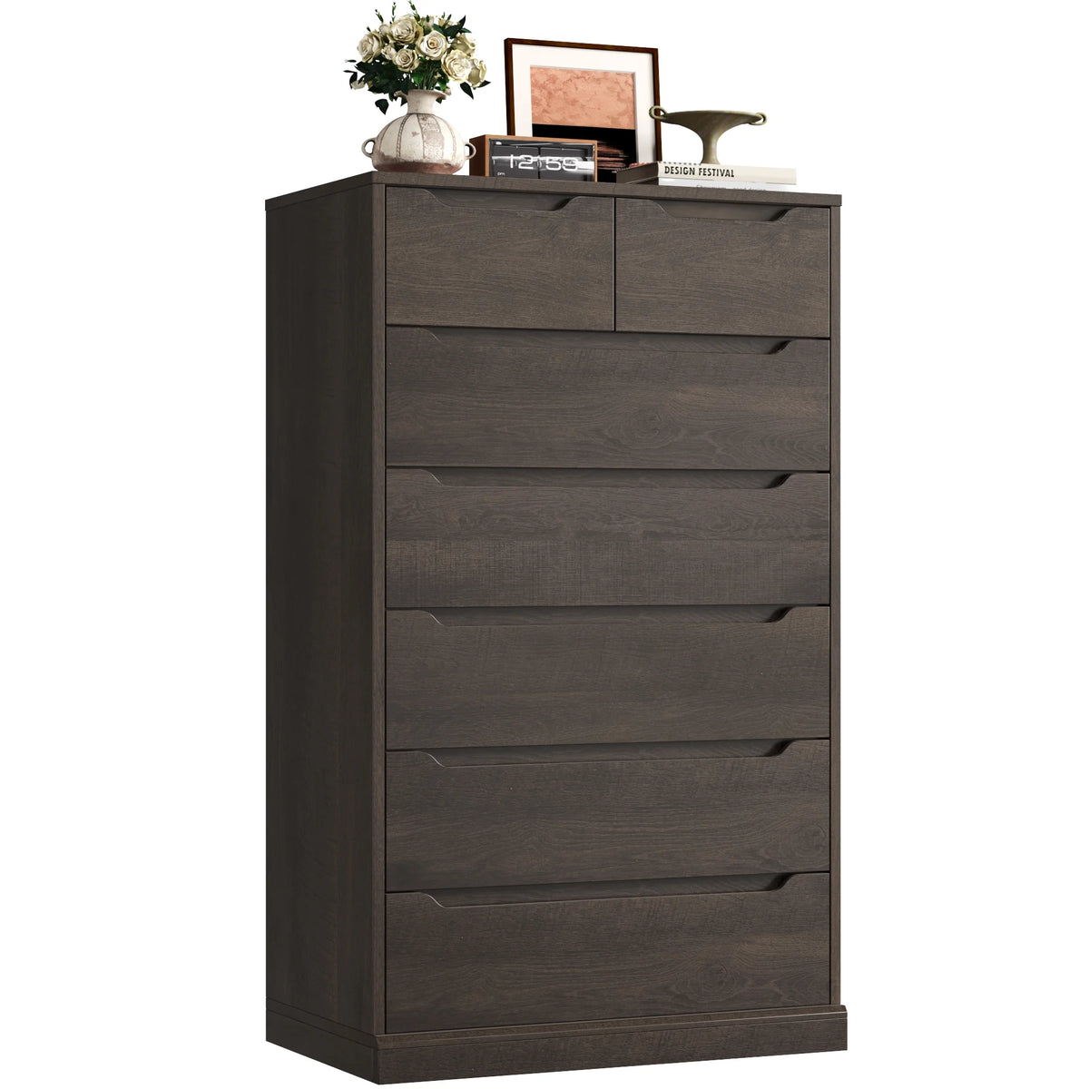 Homfa 7 Drawer White Dresser, 51.3"H Wood Storage Cabinet with Upgraded Stable Base, Vertical Chest for Bedroom Living Room