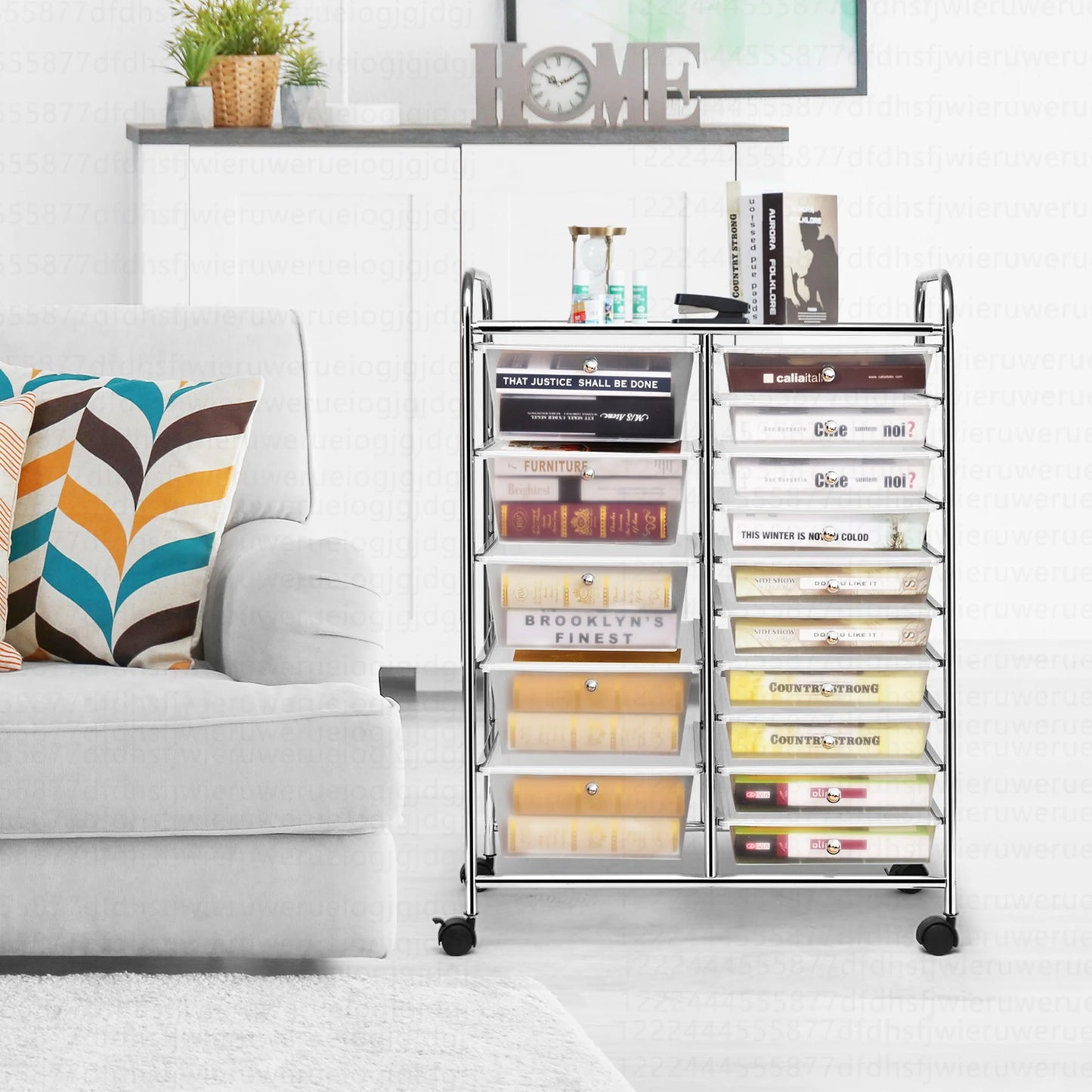 Costway 15 Drawer Rolling Storage Cart Tools Scrapbook Paper Office School Organizer White