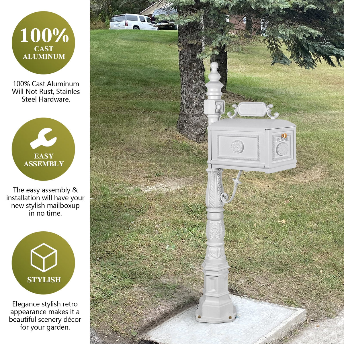 Betisef Large Cast Aluminum Mailbox Barcelona Decorative Post Mail Box Combination Stratford Heavy Duty