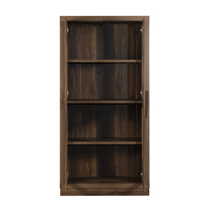 Better Homes & Gardens Ezra Glass Door Storage Accent Cabinet, Warm Walnut finish
