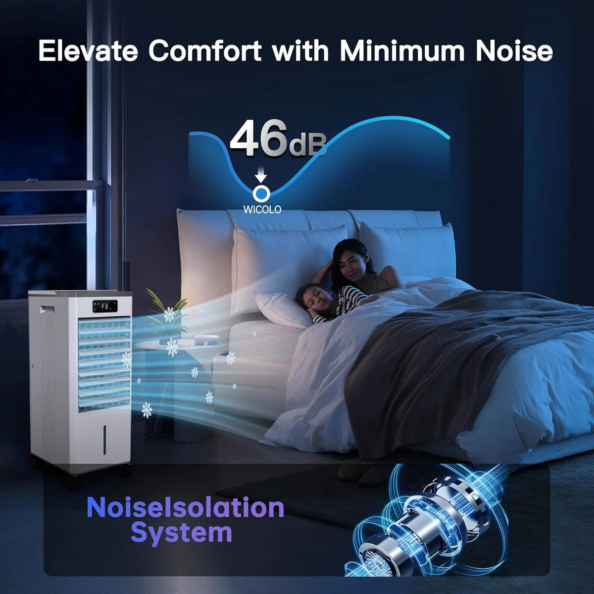 Portable Windowless Air Cooler with 3 Cooling Modes & Speeds, 12H Auto-Off Timer, 2-Gal 20H Cooling Tank, 16FT Remote Control, No Hose Installation, 46dB Quiet Evaporative Swamp Cooler