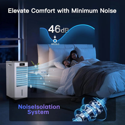 Portable Windowless Air Cooler with 3 Cooling Modes & Speeds, 12H Auto-Off Timer, 2-Gal 20H Cooling Tank, 16FT Remote Control, No Hose Installation, 46dB Quiet Evaporative Swamp Cooler