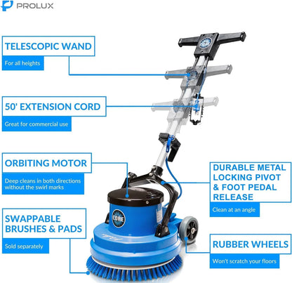 Prolux Core 15 in. Loaded Commercial Light Hand-Driven Floor Buffer Scrubber