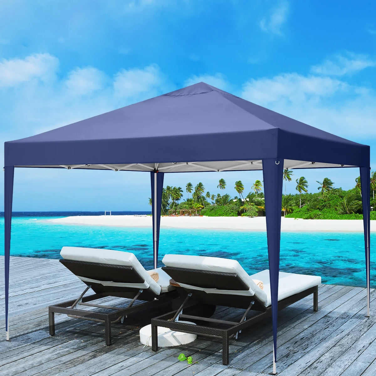 SANOPY 10'x10' EZ Pop Up Canopy Tent Outdoor Party Instant Shelter Portable Folding Beach Canopy with 4 Sandbag & Carrying Bag, Black