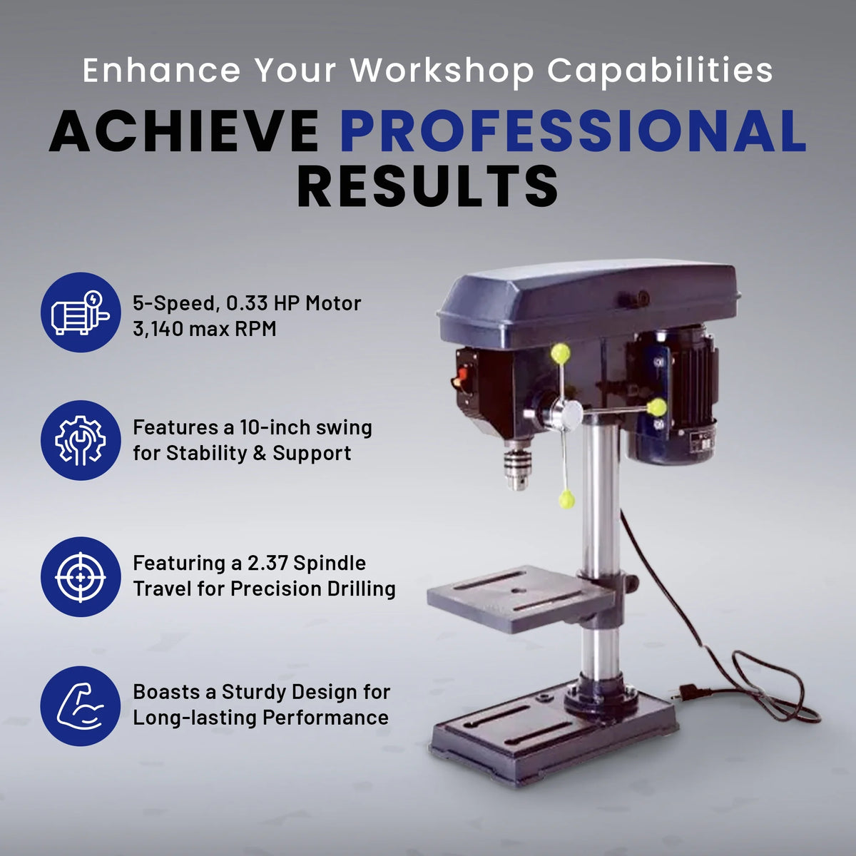 Master Mechanic 10-Inch Bench Mount Drill Press with 5 Speed 5/8 HP Motor