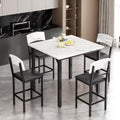 Lamerge 4 Person Dining Table Set, Solid Wood Dining Table with 4 Upholstered Leather Chairs, Modern Kitchen Dining Room Dining Table Set for Small Spaces, Apartments, Kitchens, Dining Rooms. White