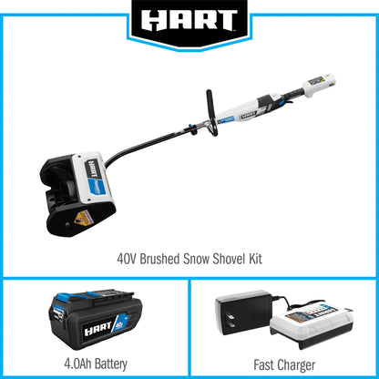 HART 40-Volt 12-inch Single Stage Battery-Powered Snow Shovel Kit, (1) 4.0Ah Lithium-Ion Battery